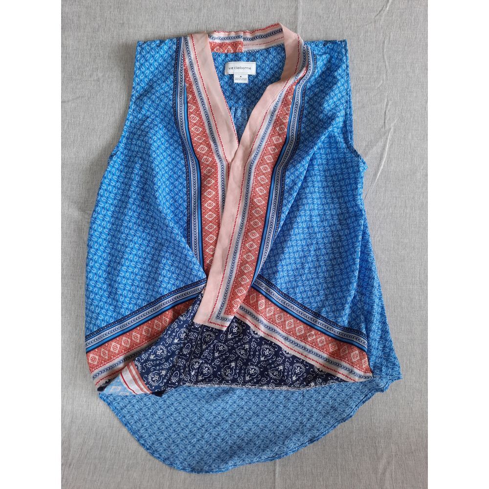 Liz Claiborne Women's Medium Paisley V-Neck Lightweight Top Blouse Sleeveless